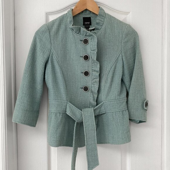 Espirit - 100% Cotton Belted Button Up Peplum Blazer - Picture 3 of 8
